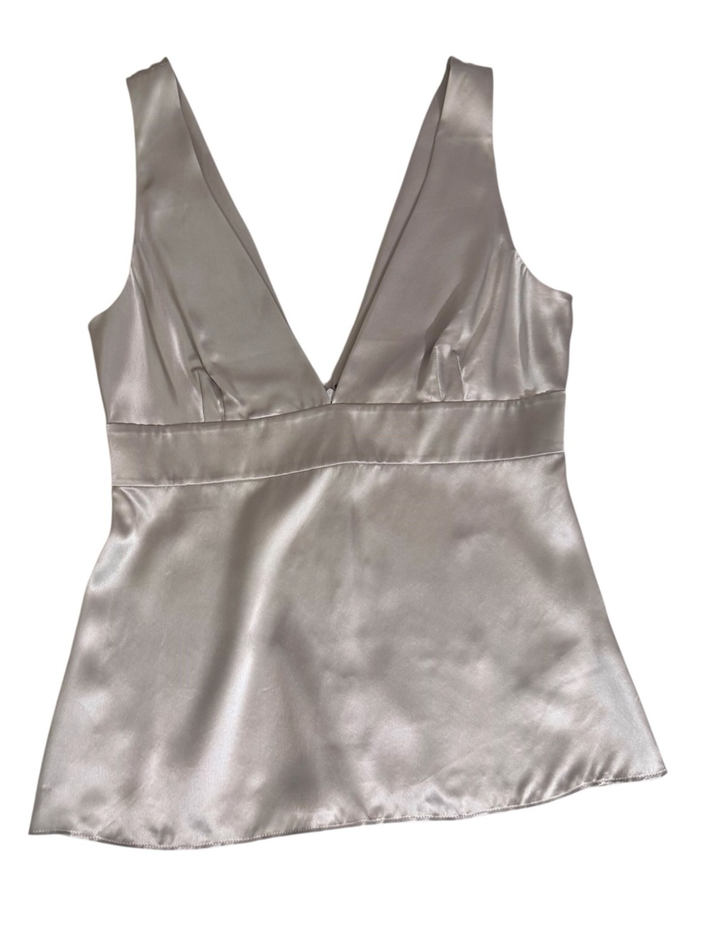J. Crew Y2K Size 6 Gray Satin Silk Top Blouse Vintage Babydoll Sleeveless V-Neck
